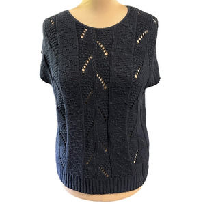 Cross-Country Knits Black Loose Knit Short Sleeve Sweater, Size L (Measured)
